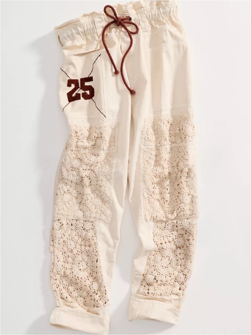 Nwt Free People Rockaway Craft Pants Crochet Patchwork track Pants Drawstring xs